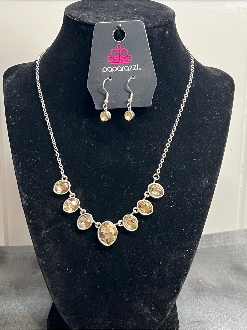Paparazzi Silver Necklace and Earrings with Champagne Crystals